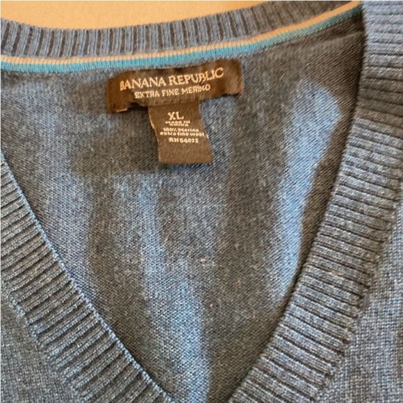 Banana Republic 100% Extra Fine Merino Wool Crew Neck Blue Sweater XL - Picture 3 of 6